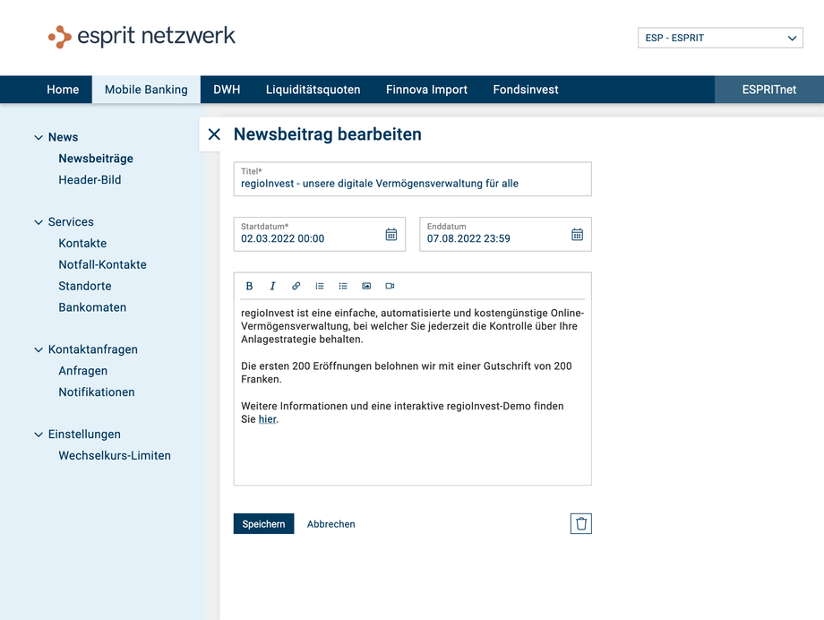 Esprit Banking Application